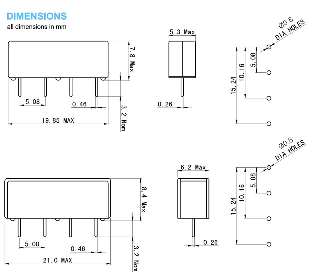 SIP Reed Relay dimension