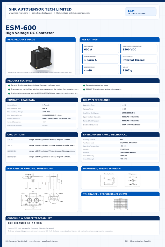 ESM-600 DC contactor datasheet preview