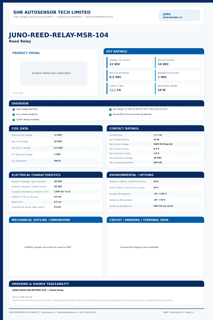 JUNO-REED-RELAY-MSR-104 professional datasheet preview