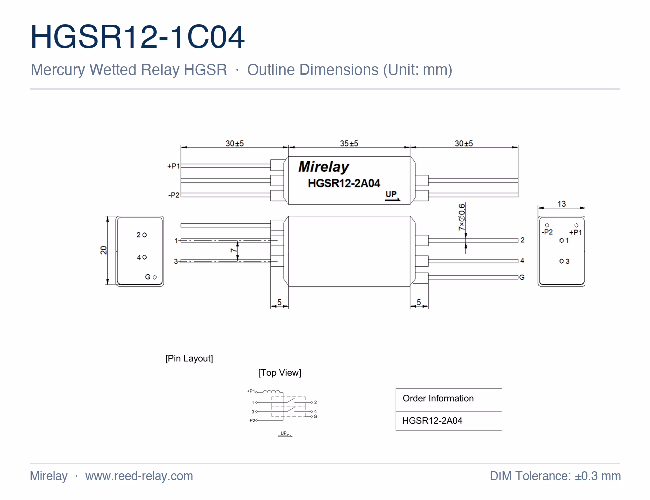 SPDT Form C 12V Mercury Wetted Relay with Shell HGSR12-1C04