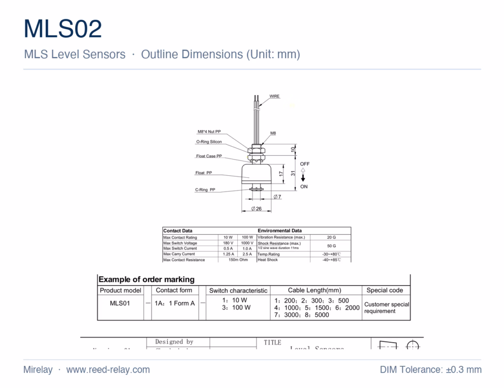 MLS02 Float Level Sensor