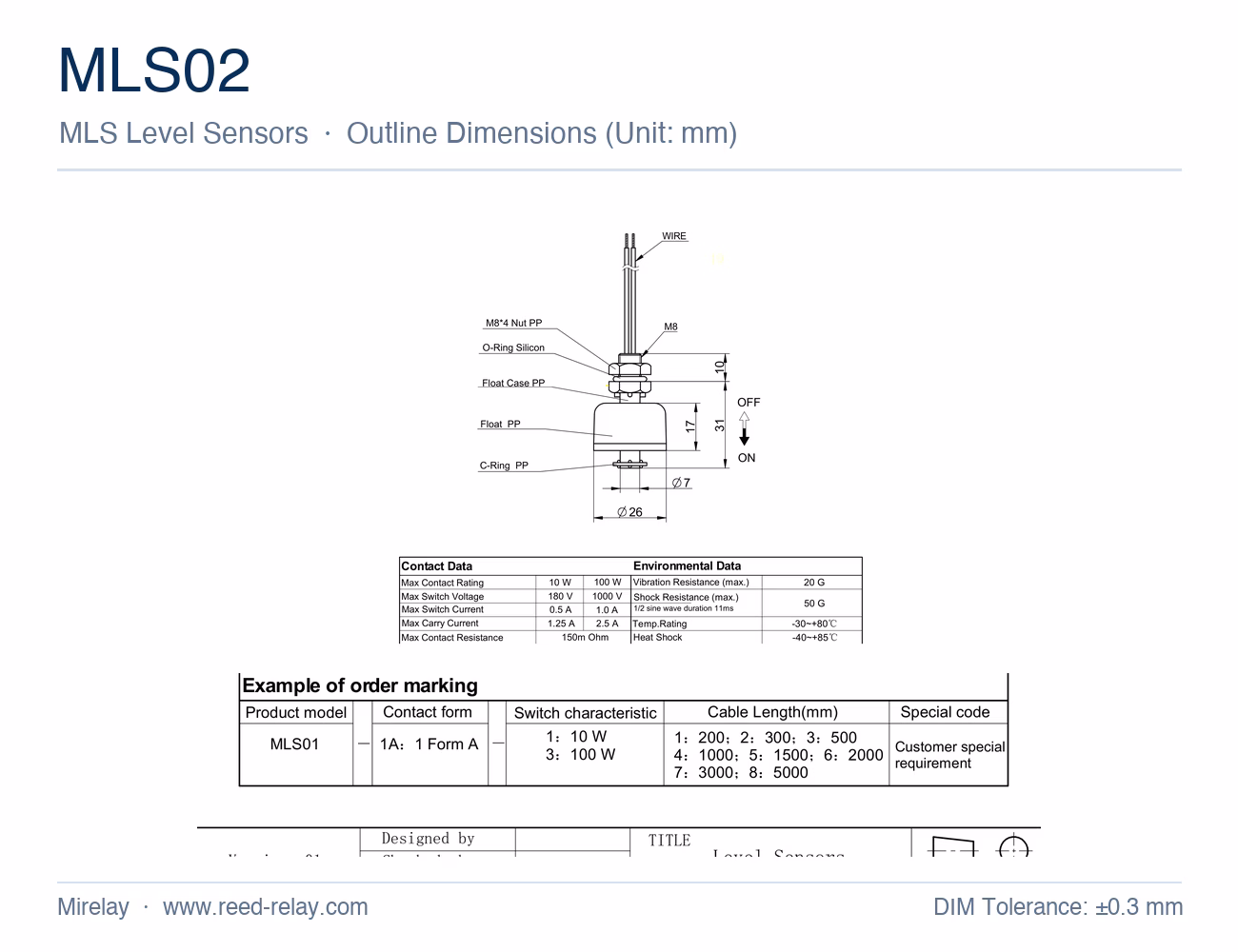 MLS02 Float Level Sensor