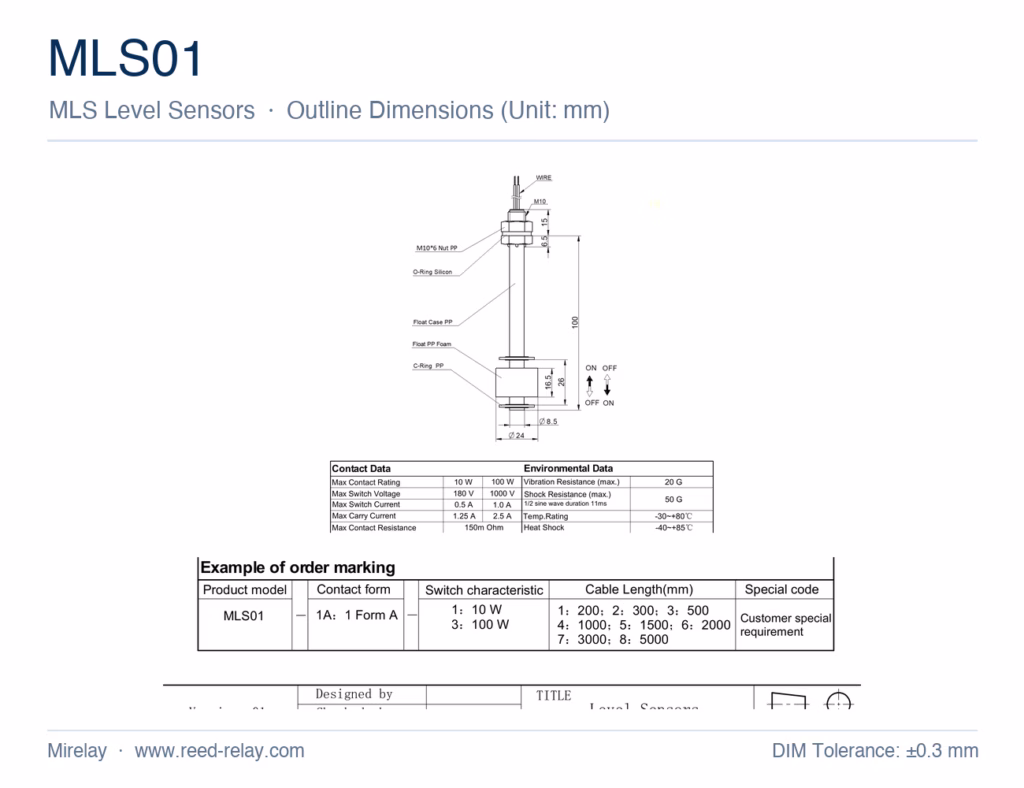 MLS01 Float Level Sensor