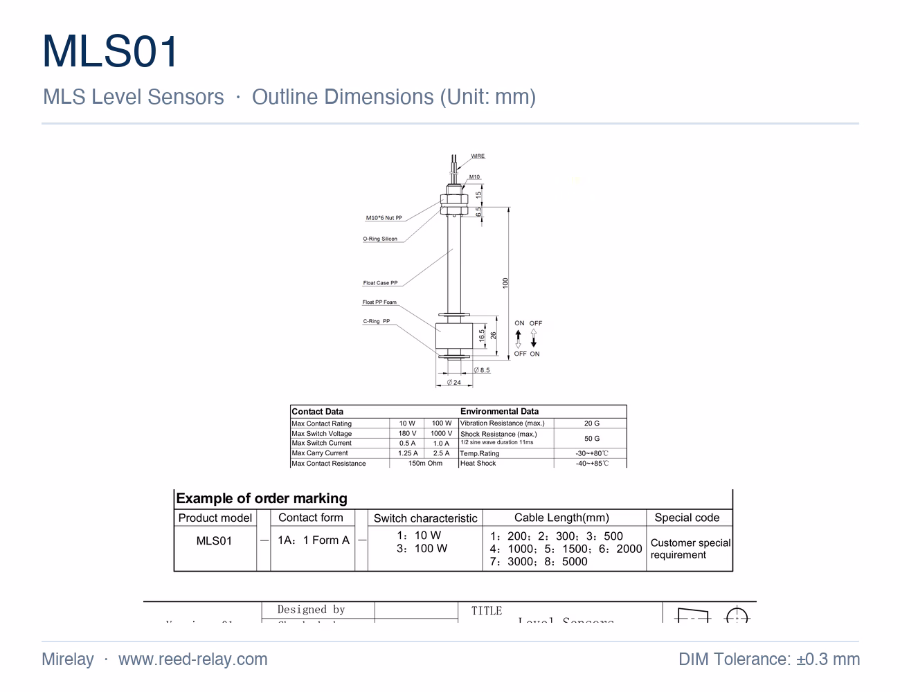 MLS01 Float Level Sensor