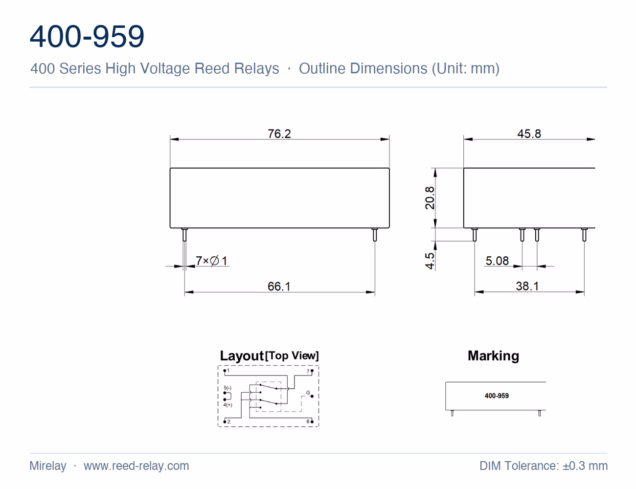 400-959 High Voltage Reed Relay