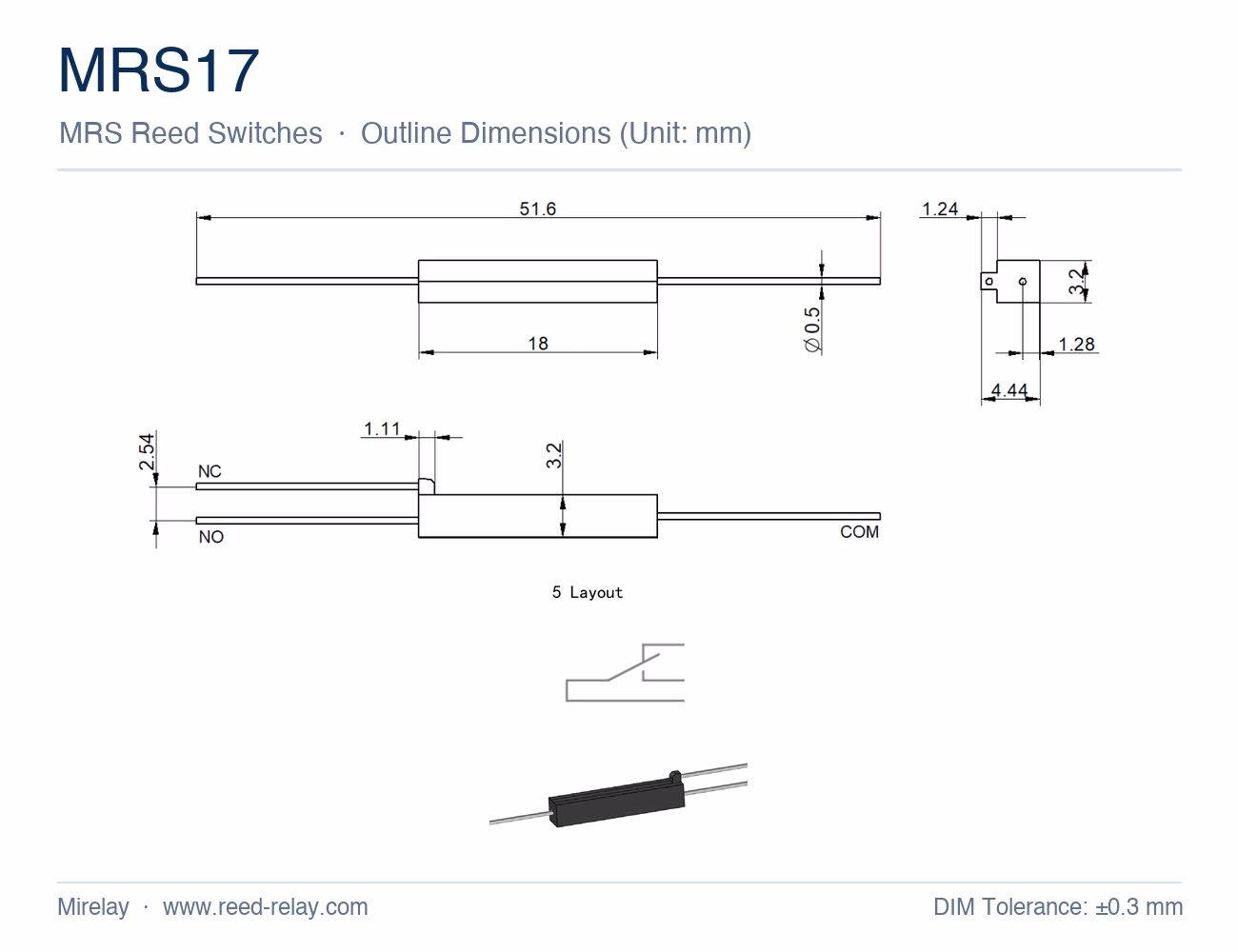 MRS17 Molded Reed Switch
