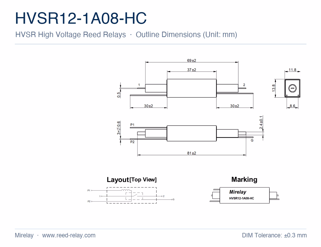 HVSR12-1A08-HC High Voltage Reed Relay