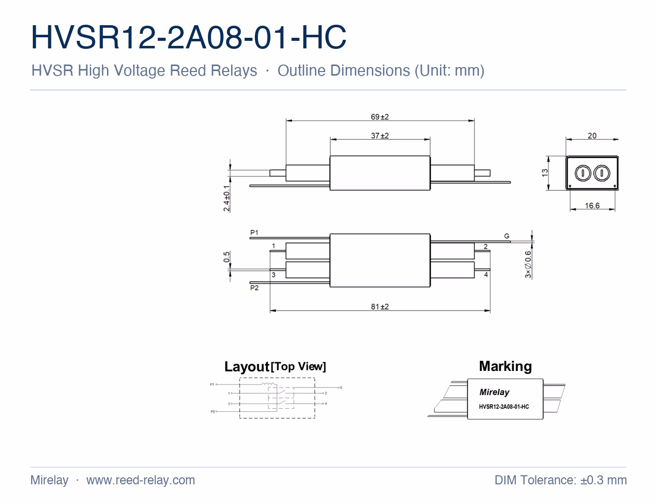 HVSR12-2A08-01-HC High Voltage Reed Relay