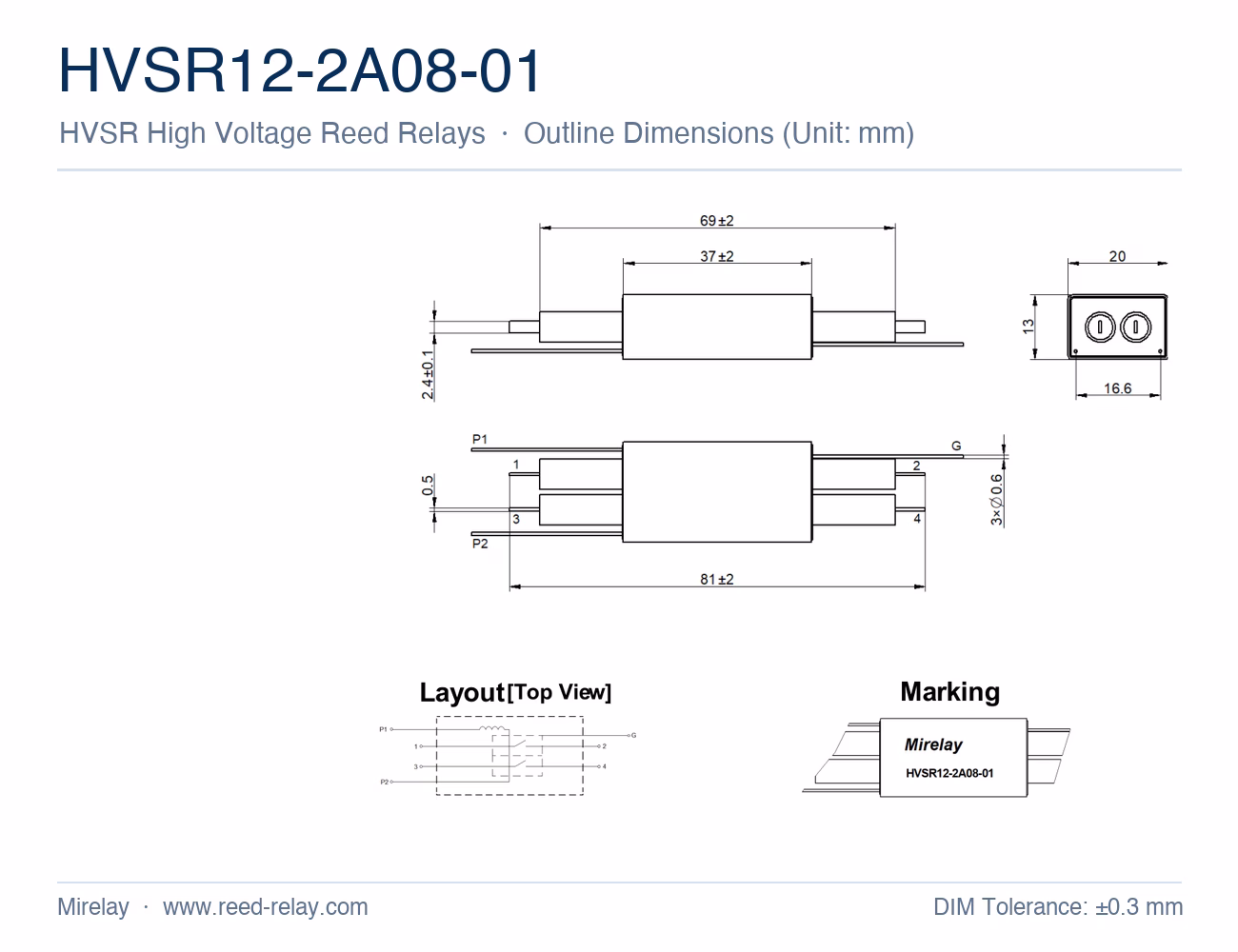 HVSR12-2A08-01 High Voltage Reed Relay