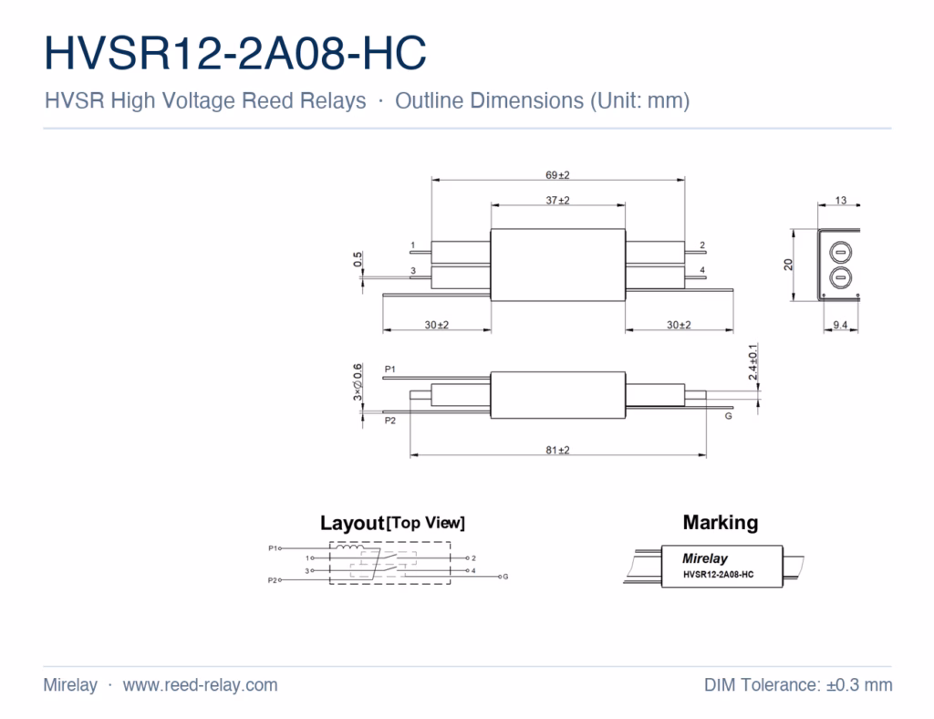 HVSR12-2A08-HC High Voltage Reed Relay