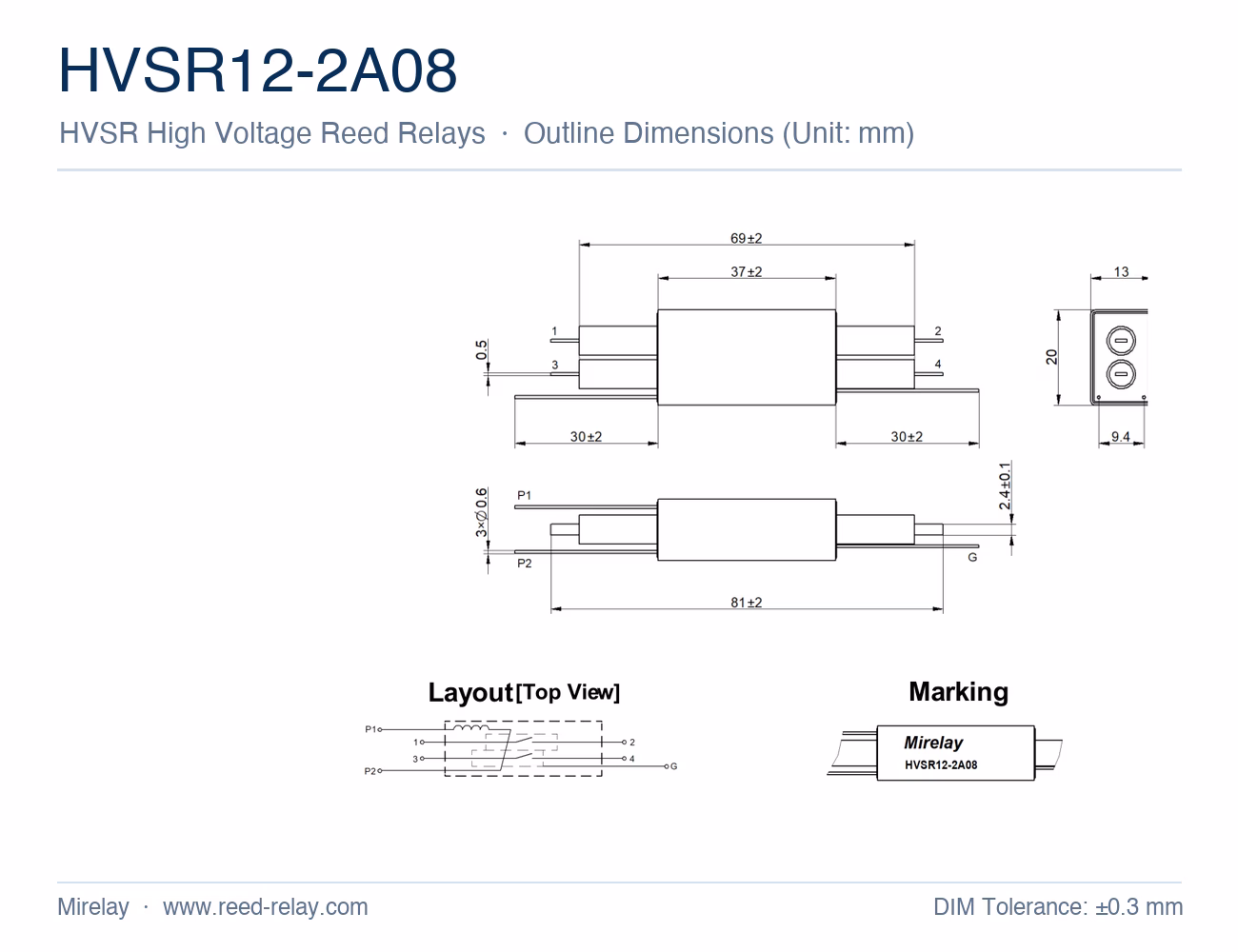 HVSR12-2A08 High Voltage Reed Relay