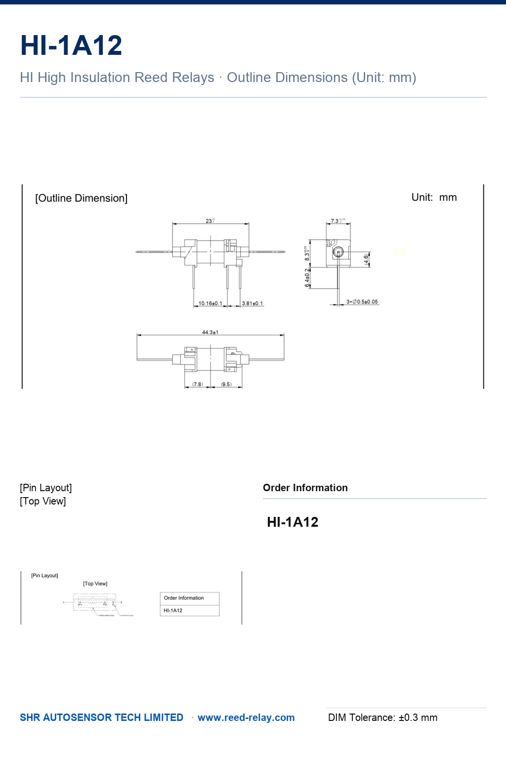 HI-1A12 High Insulation Reed Relay