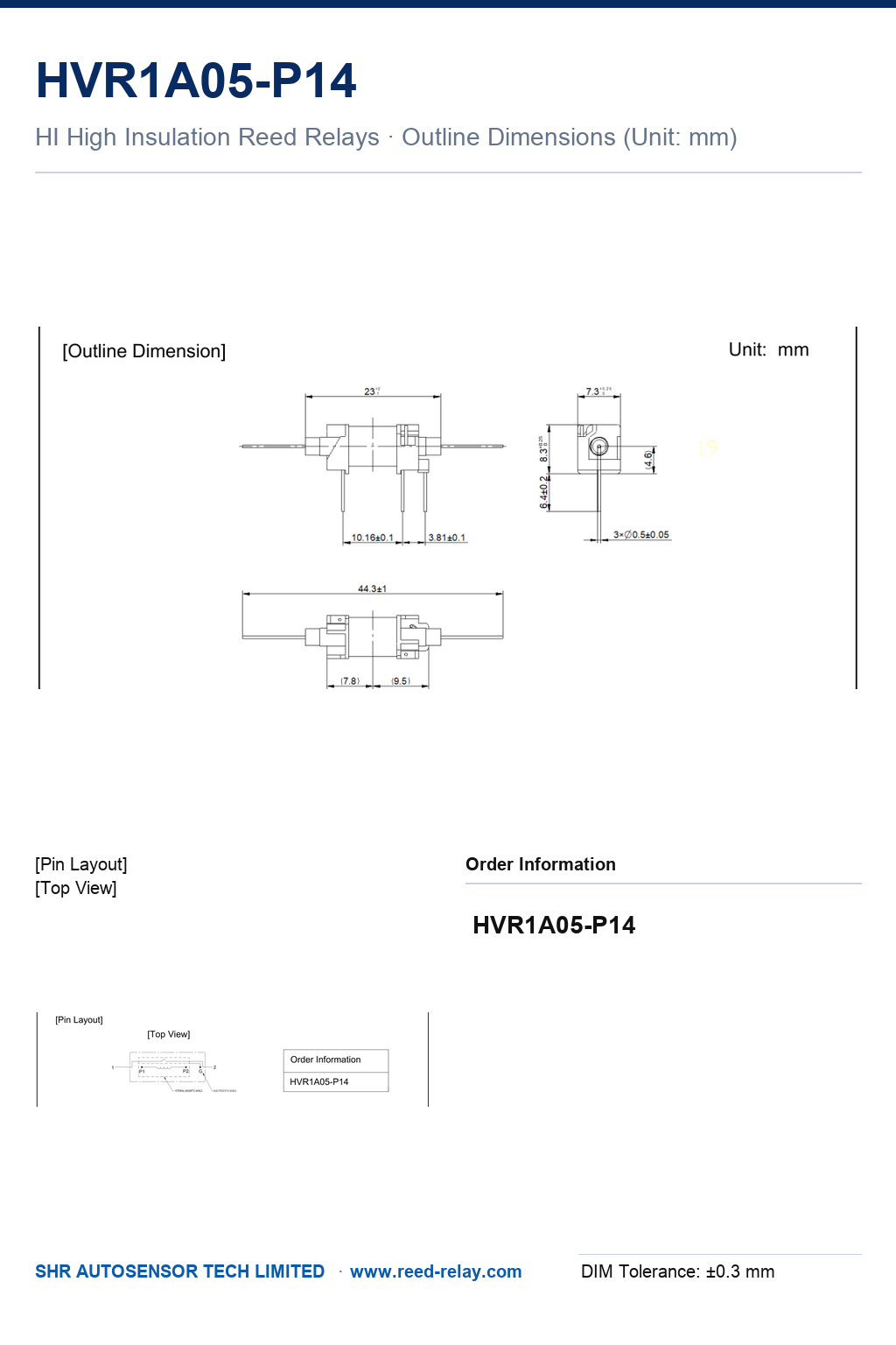HVR1A05-P14 High Voltage Reed Relay