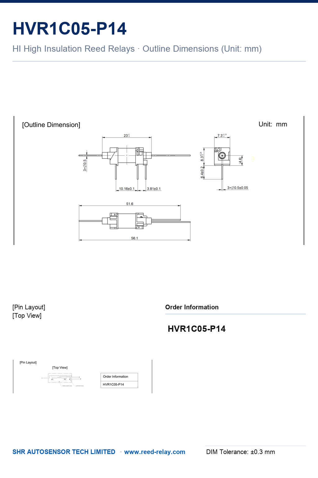 HVR1C05-P14 High Voltage Reed Relay