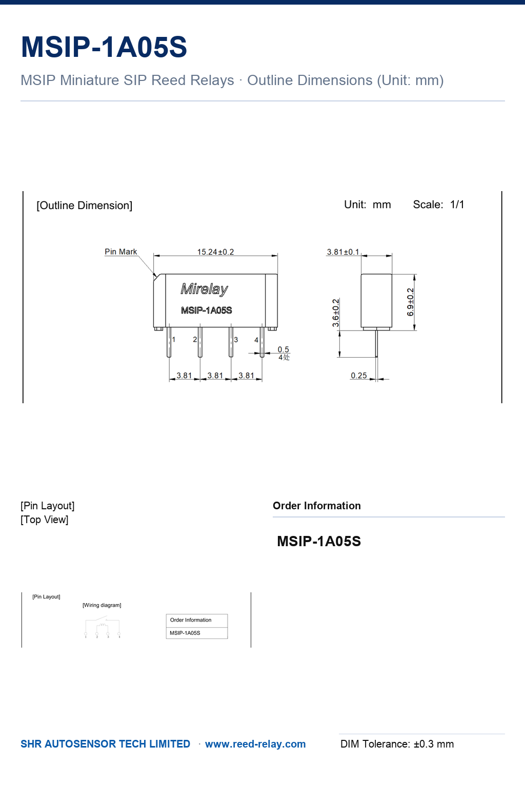 MSIP-1A05S Miniature SIP Reed Relay