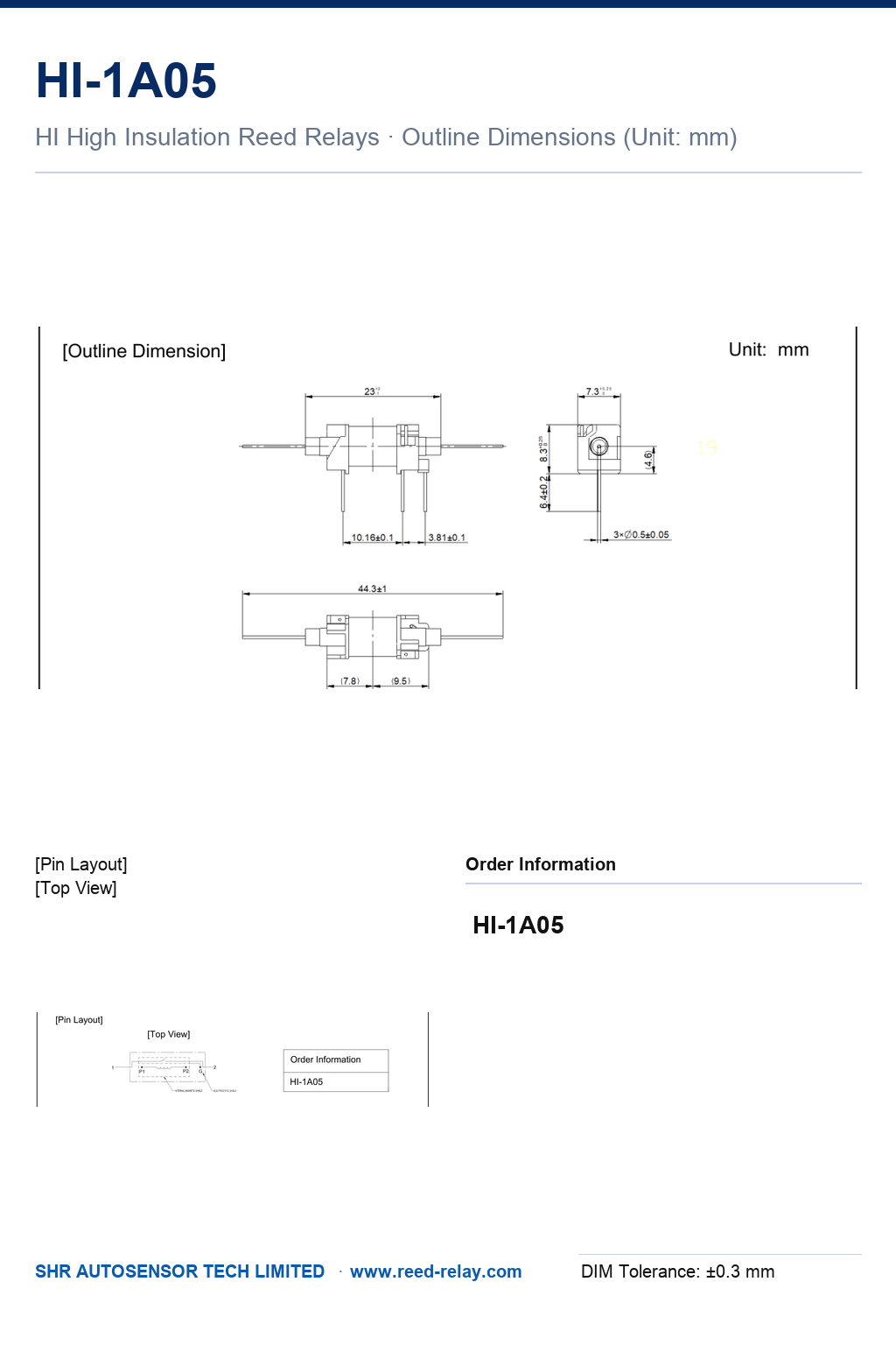 HI-1A05 High Insulation Reed Relay
